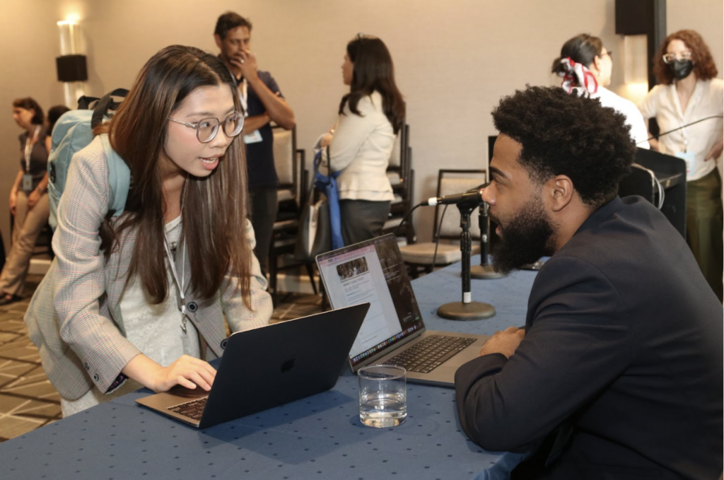 Following up on a panel discussion. Photo: Shirley Ng for AAJA